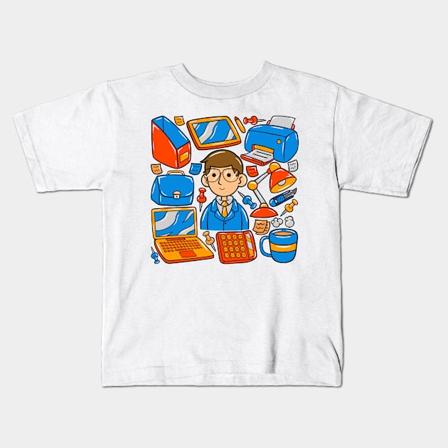 Businessman Kawaii Doodle Kids T-Shirt by MEDZ